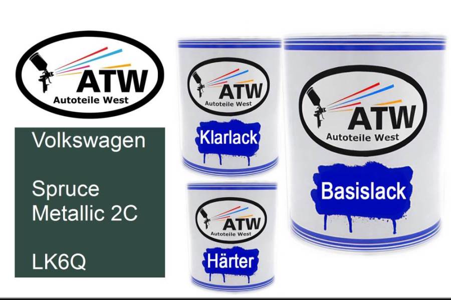 Volkswagen, Spruce Metallic 2C, LK6Q: 1L Lackdose + 1L Klarlack + 500ml Härter - Set, von ATW Autoteile West.